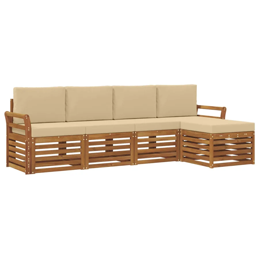 Ensemble de canapés d'extérieur 5 pcs Naturel et Beige - 2