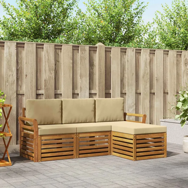 Ensemble de canapés d'extérieur 4 pcs Naturel et Beige