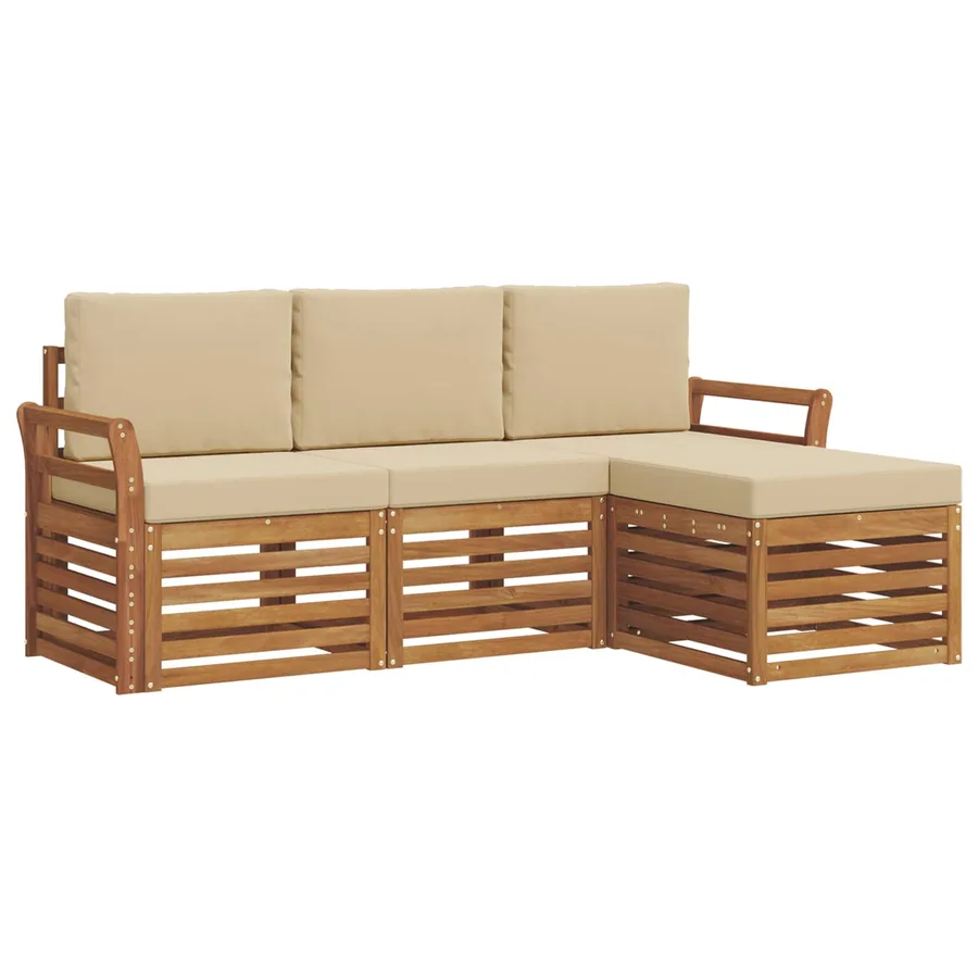 Ensemble de canapés d'extérieur 4 pcs Naturel et Beige - 2