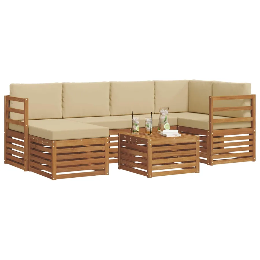 Ensemble de canapé d'angle avec coussin 7 pcs Naturel et Beige - 3