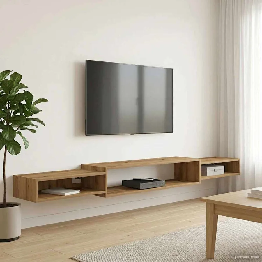 Meuble TV mural Montage mural Chêne artisanal 220 x 28 x 21 cm - 4