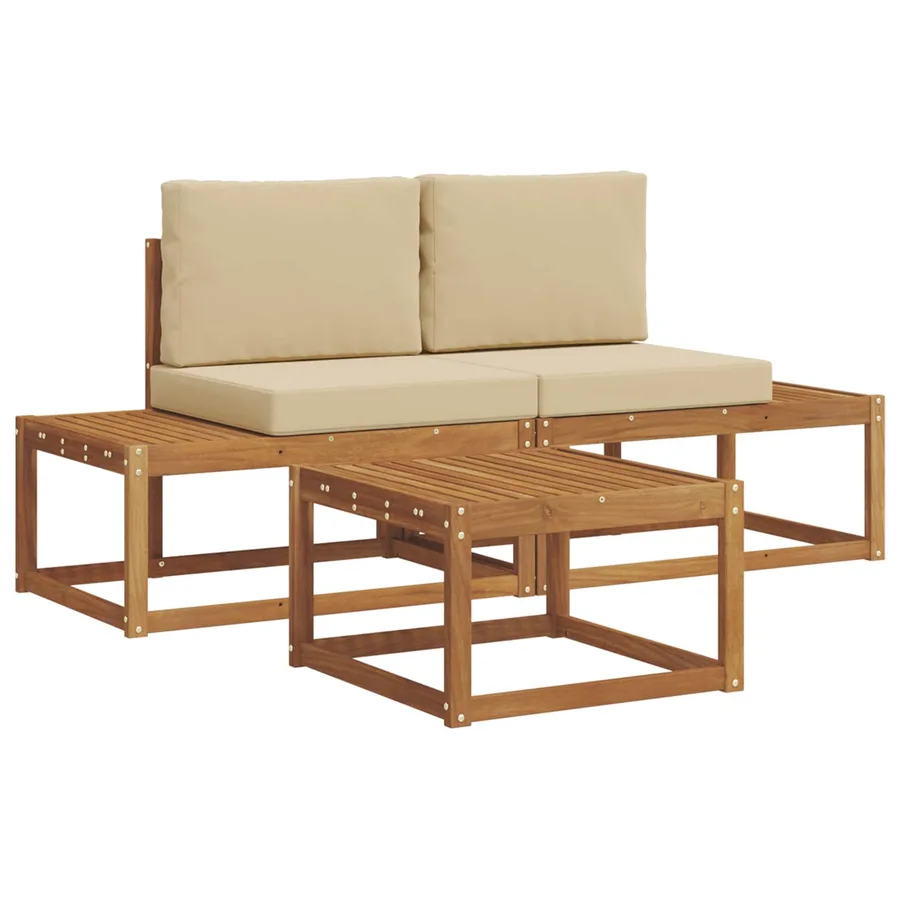 Ensemble de canapés d'extérieur avec coussin 3 pcs Naturel - 2