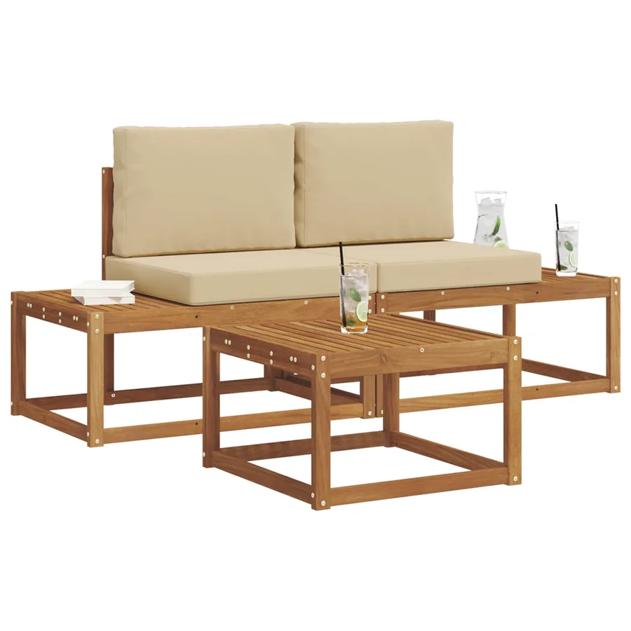 Ensemble de canapés d'extérieur avec coussin 3 pcs Naturel - 3