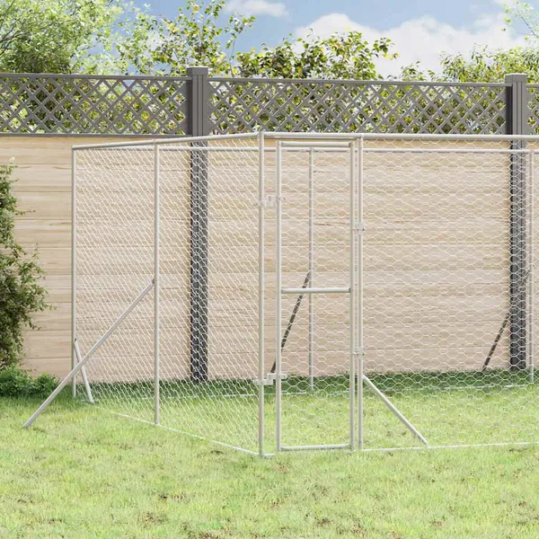Chenil d'extérieur pour chiens argenté 8x12x2 m acier galvanisé