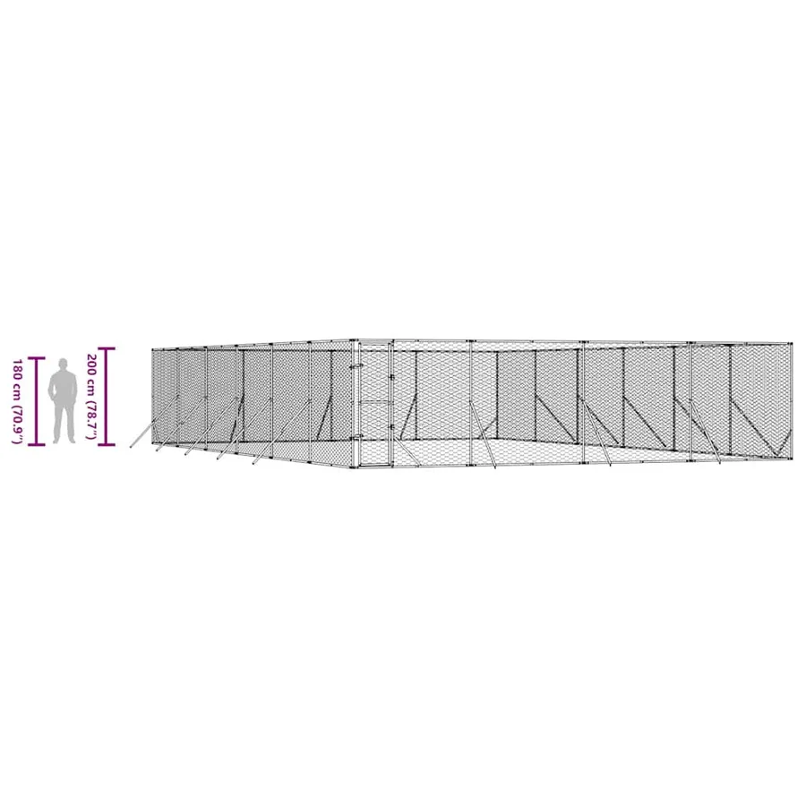 Chenil d'extérieur pour chiens argenté 8x12x2 m acier galvanisé - 10