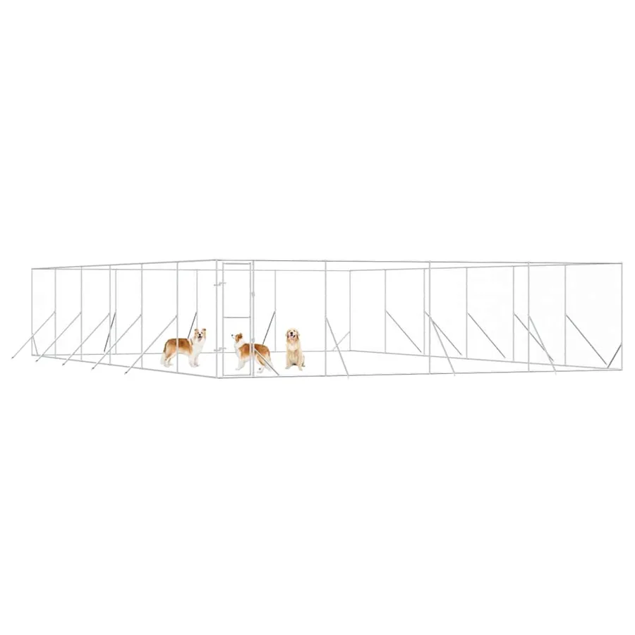 Chenil d'extérieur pour chiens argenté 8x12x2 m acier galvanisé - 4
