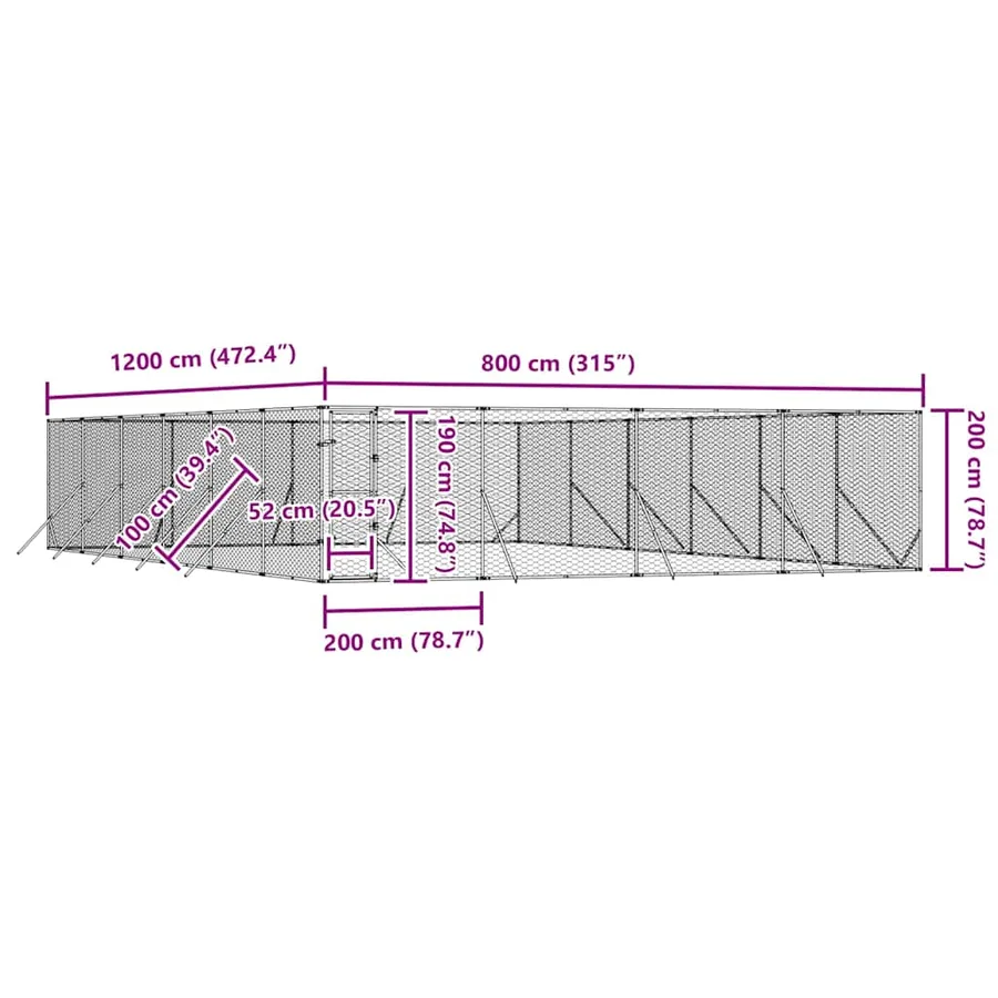 Chenil d'extérieur pour chiens argenté 8x12x2 m acier galvanisé - 9