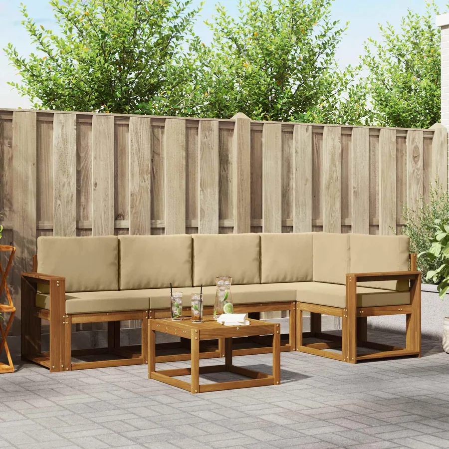 Ensemble de canapés d'extérieur 6 pcs Naturel et Beige