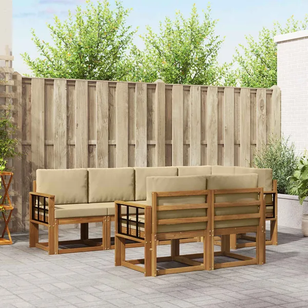 Ensemble de canapés d'extérieur 7 pcs Naturel et Beige