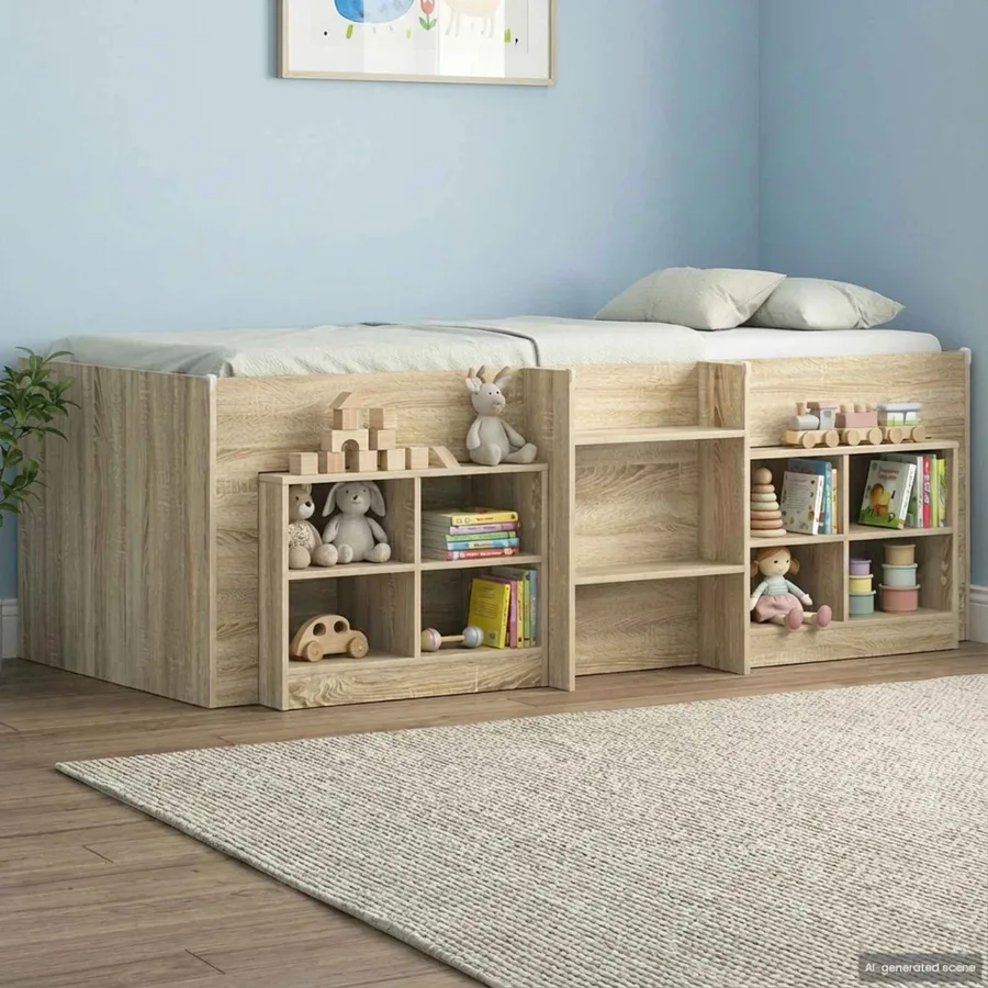 Armoire de lit avec étagère 2 pcs Chêne Sonoma 66 x 33 x 48 cm - 4