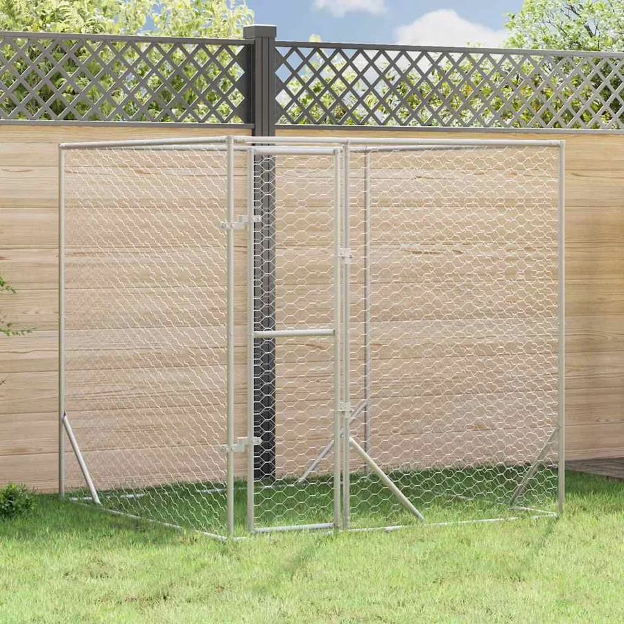 Chenil d'extérieur pour chiens argenté 2x2x2 m acier galvanisé