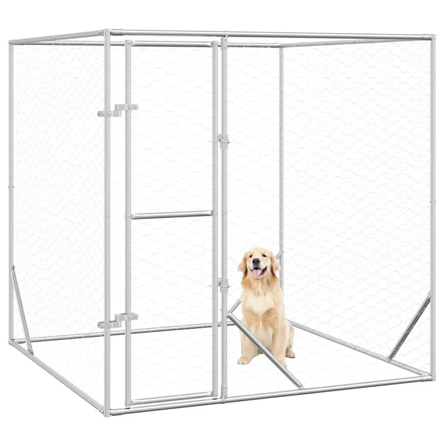 Chenil d'extérieur pour chiens argenté 2x2x2 m acier galvanisé - 3