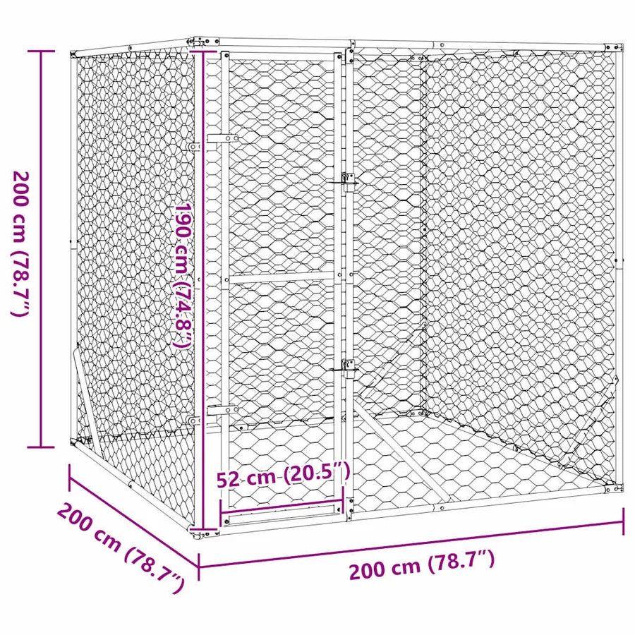 Chenil d'extérieur pour chiens argenté 2x2x2 m acier galvanisé - 8