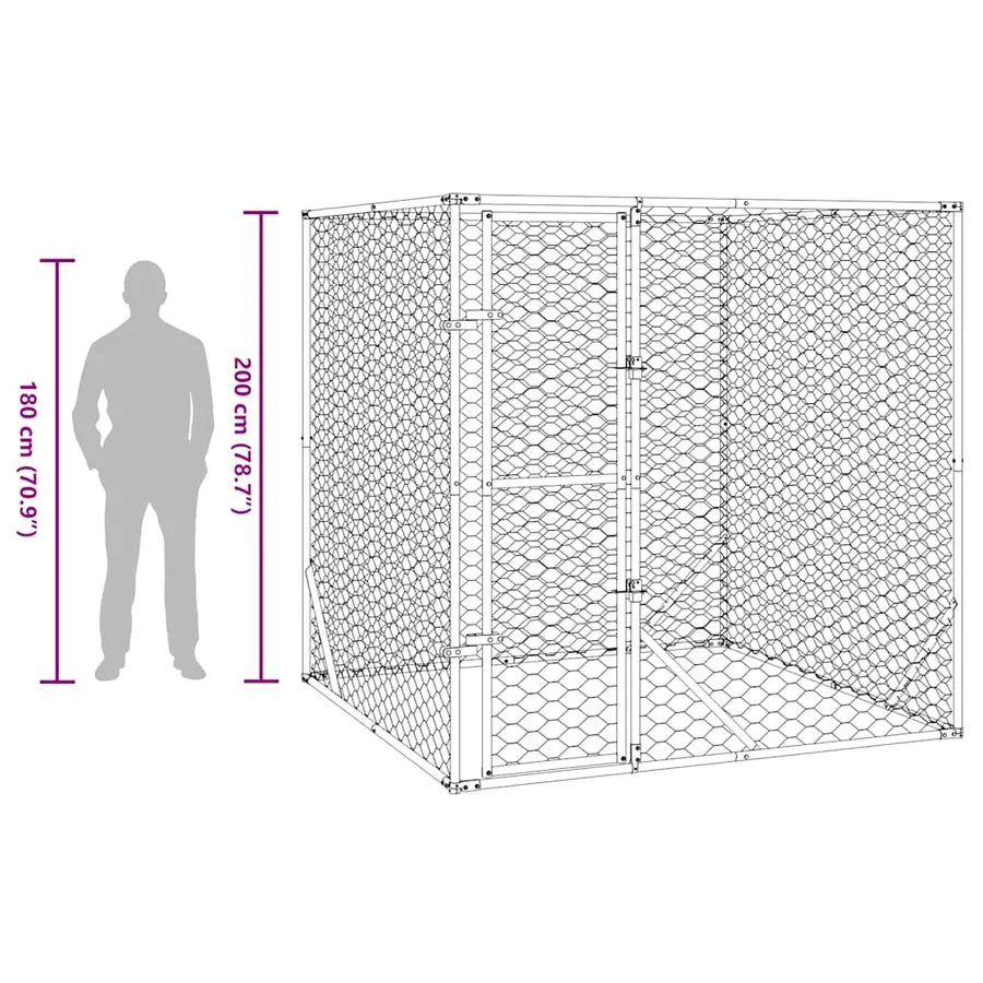 Chenil d'extérieur pour chiens argenté 2x2x2 m acier galvanisé - 9