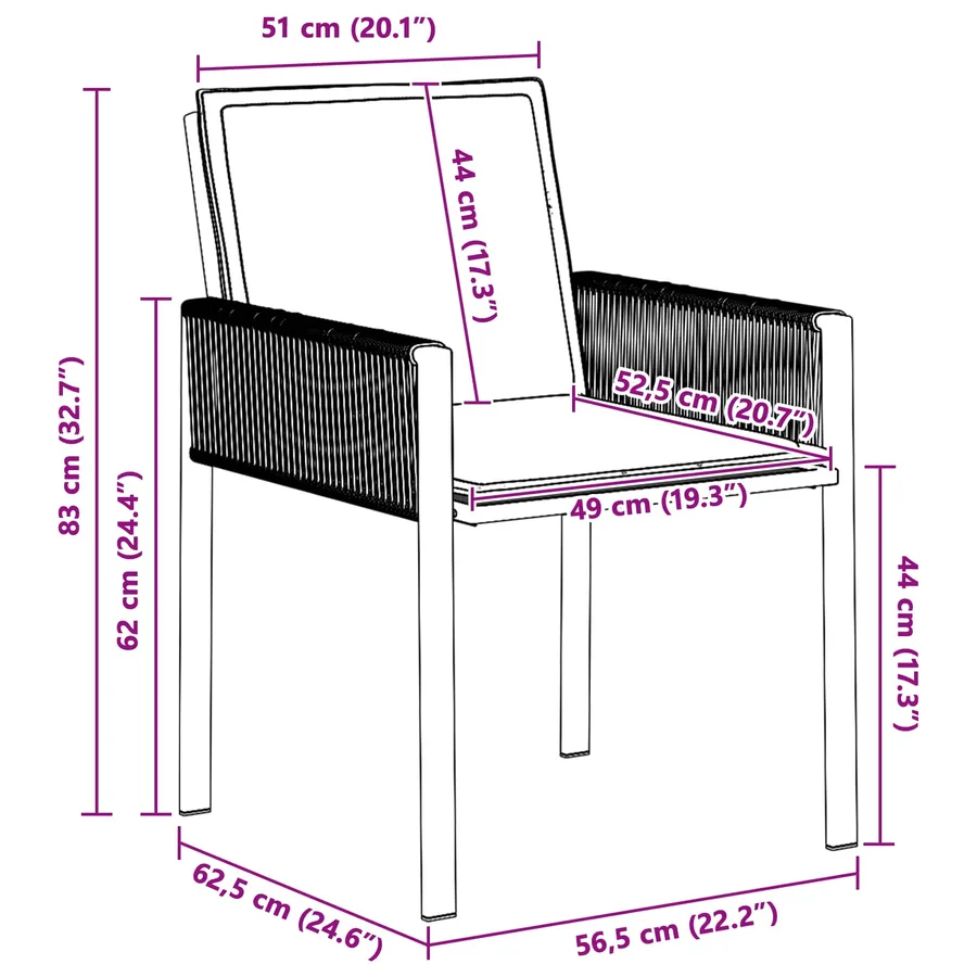 Chaises de jardin 6 pcs Noir et Gris foncé polyrotin - 10