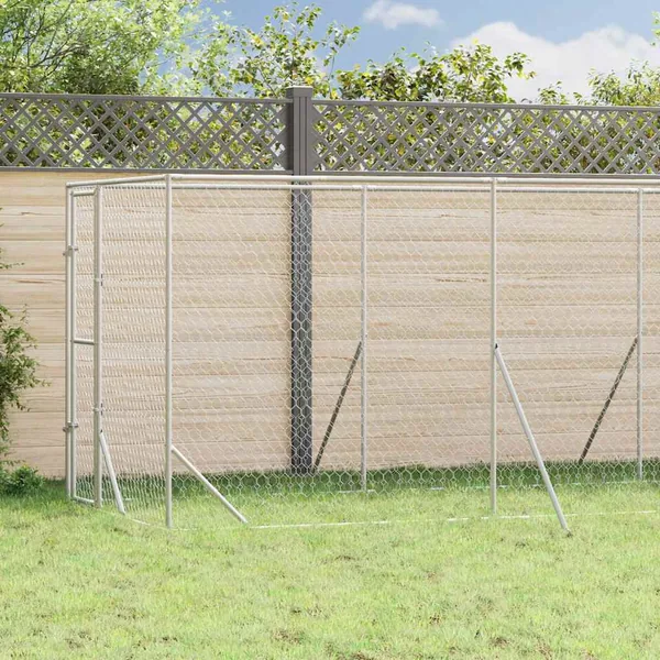 Chenil d'extérieur pour chiens argenté 2x6x2 m acier galvanisé