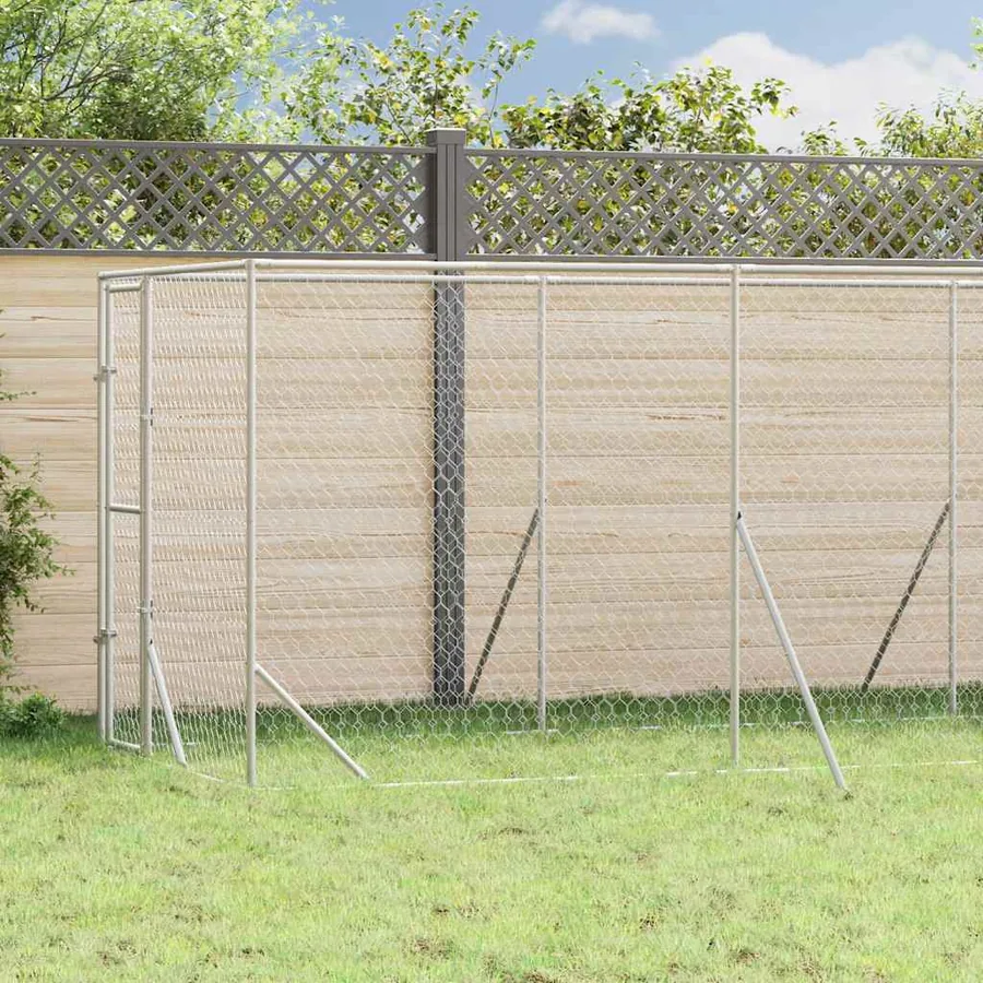 Chenil d'extérieur pour chiens argenté 2x6x2 m acier galvanisé