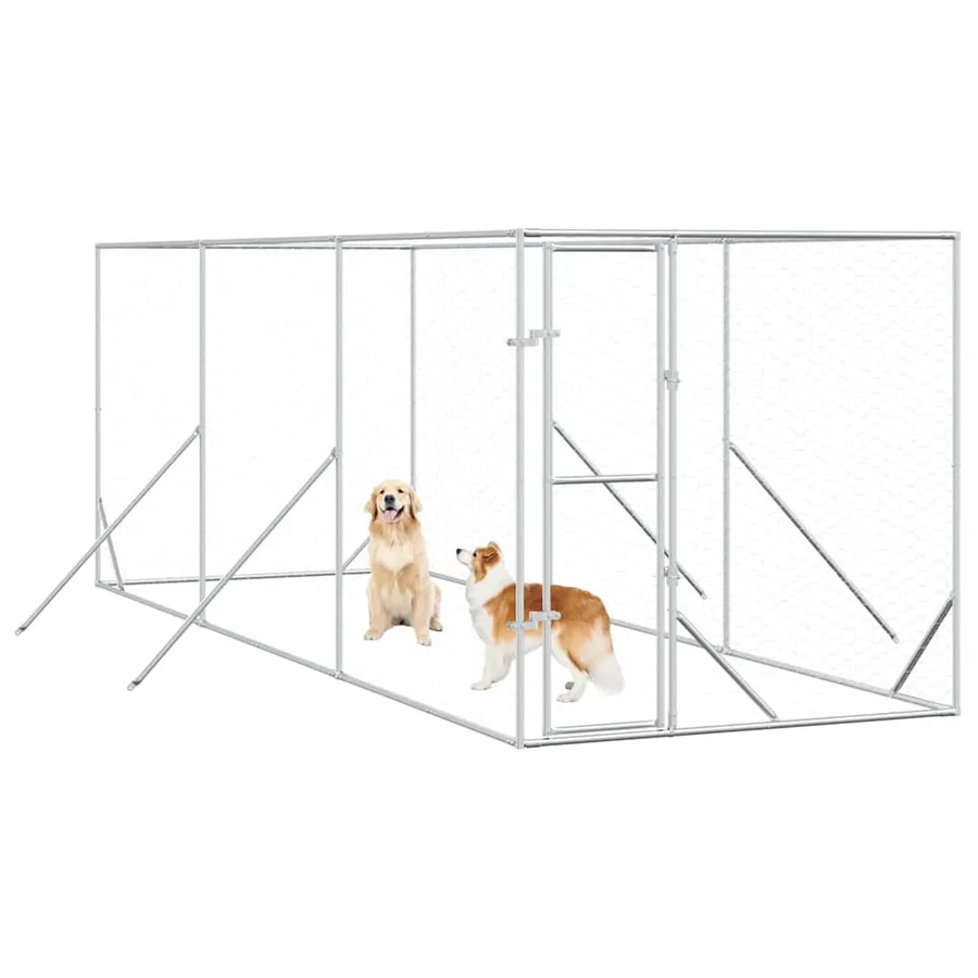 Chenil d'extérieur pour chiens argenté 2x6x2 m acier galvanisé - 3