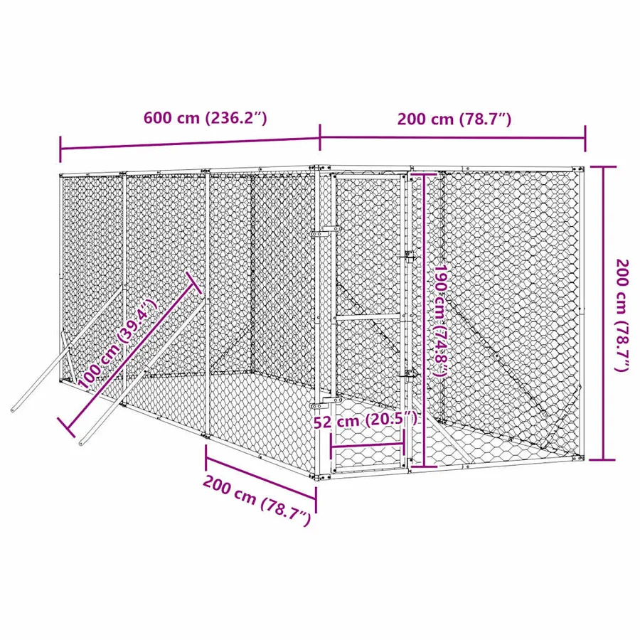 Chenil d'extérieur pour chiens argenté 2x6x2 m acier galvanisé - 8