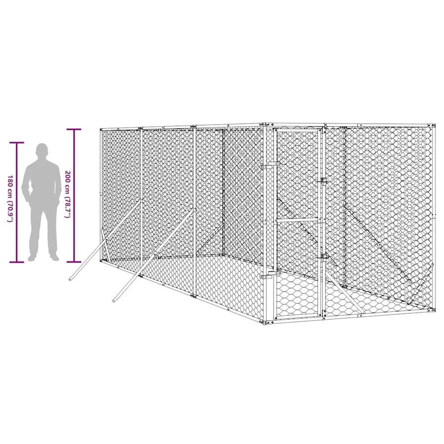Chenil d'extérieur pour chiens argenté 2x6x2 m acier galvanisé - 9