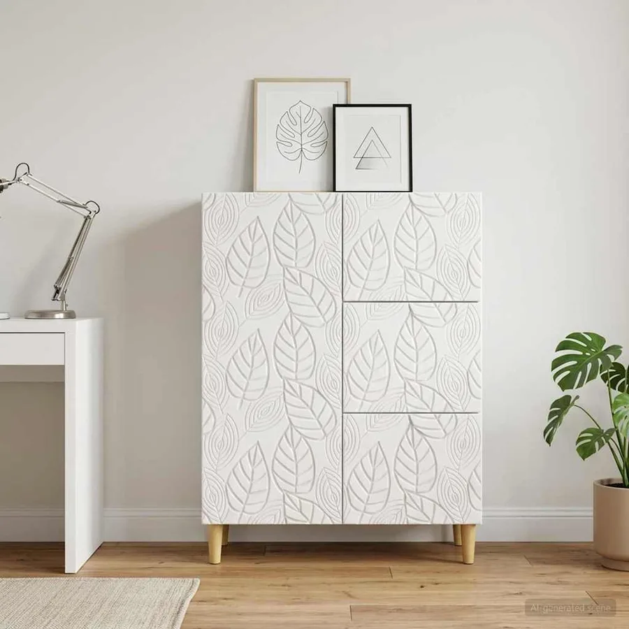 Buffet Blanc brillant 66 x 34,5 x 90 cm Bois d'ingénierie - 3