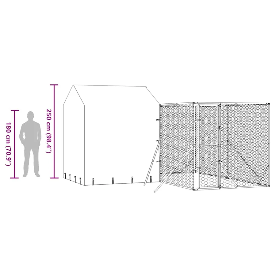 Chenil d'extérieur pour chiens avec toit argenté 4x4x2,5 m - 10
