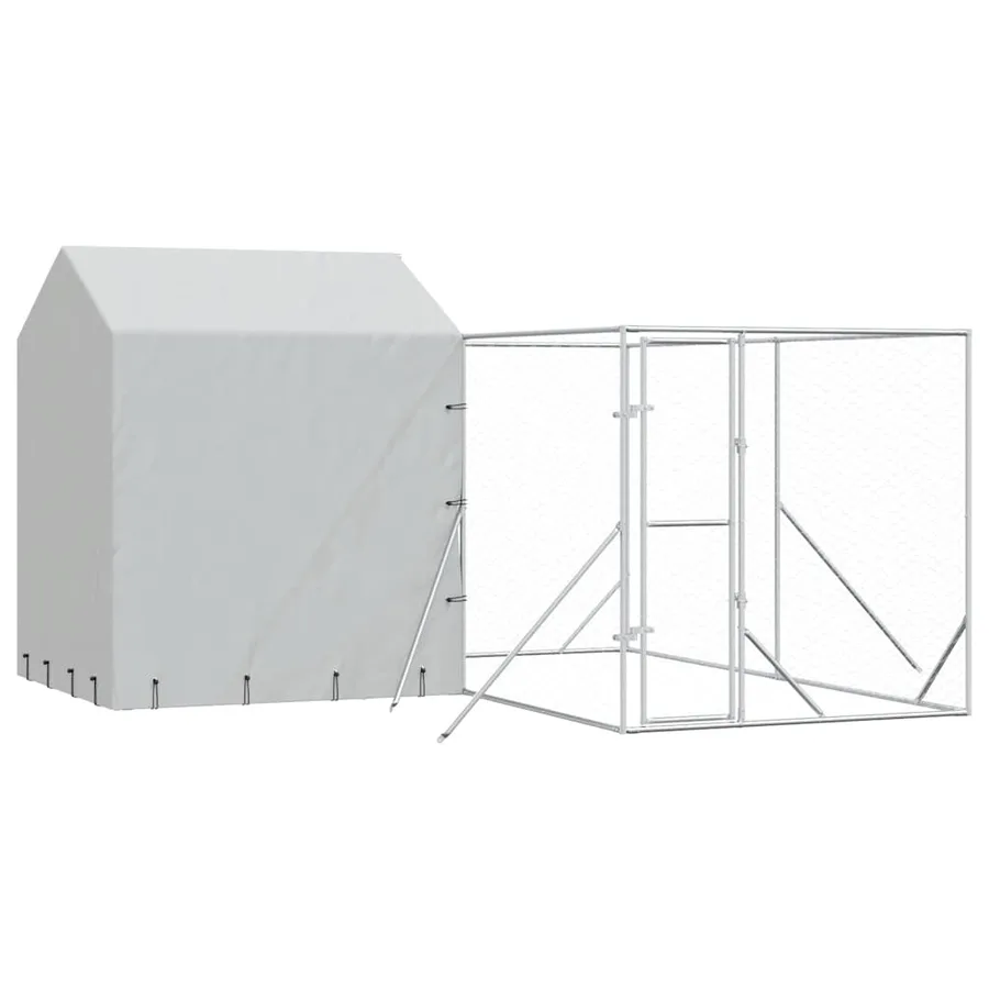 Chenil d'extérieur pour chiens avec toit argenté 4x4x2,5 m - 2