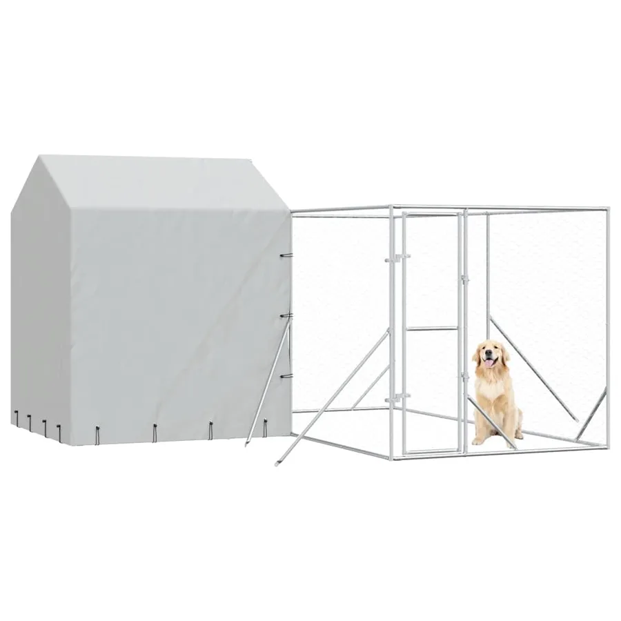 Chenil d'extérieur pour chiens avec toit argenté 4x4x2,5 m - 3