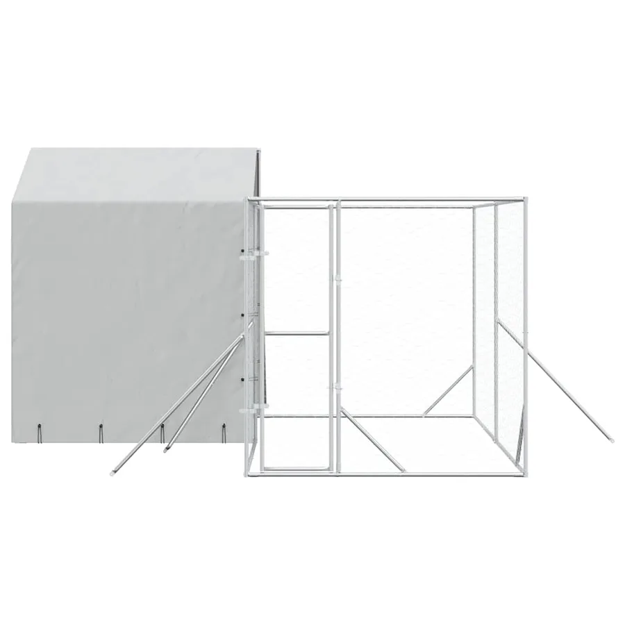 Chenil d'extérieur pour chiens avec toit argenté 4x4x2,5 m - 4
