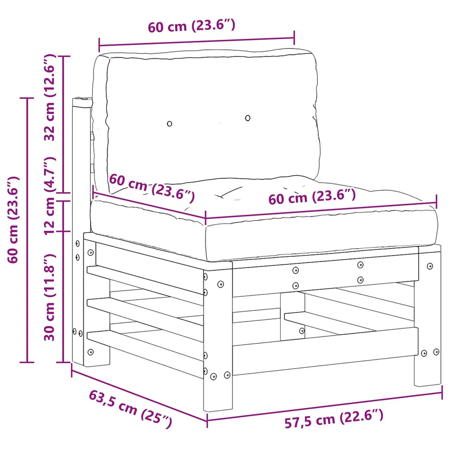Sofa de jardin milieu Pin massif Brun Ciré - 9