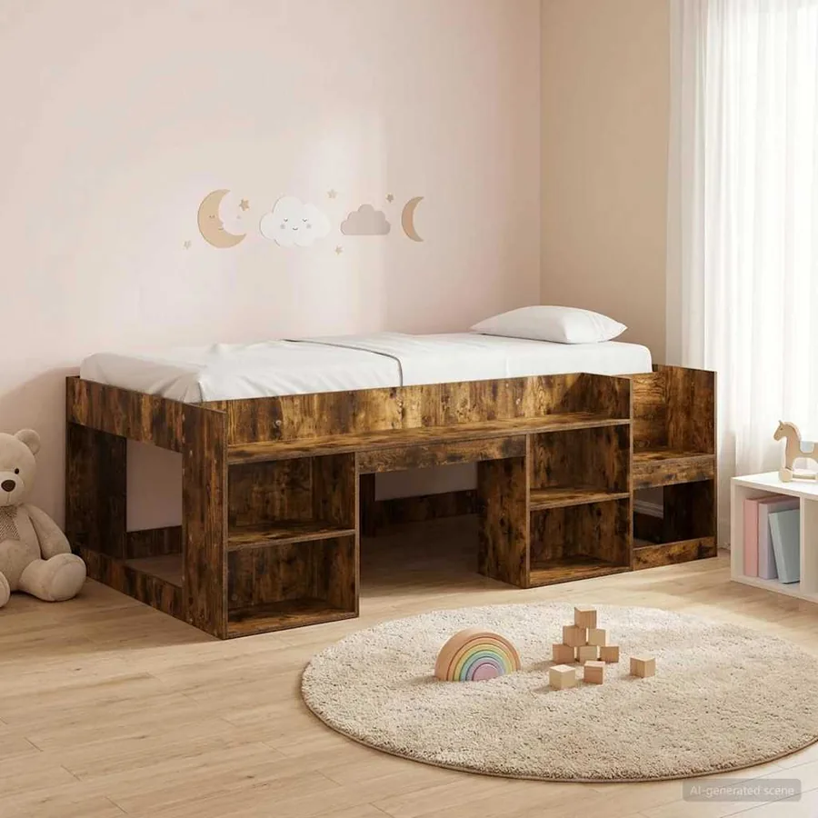 Cadre de lit pour enfants avec rangement Chêne fumé 90 x 200 cm