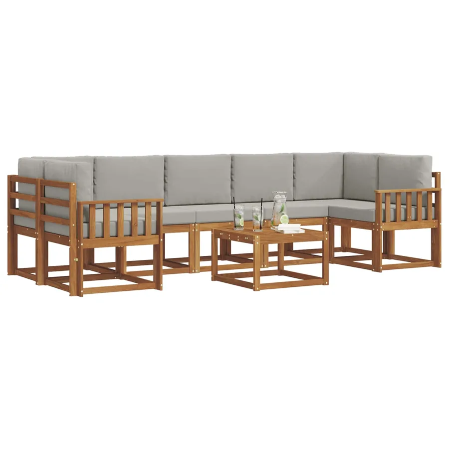 Ensemble de canapés d'extérieur 8 pcs Gris Naturel et Clair - 3