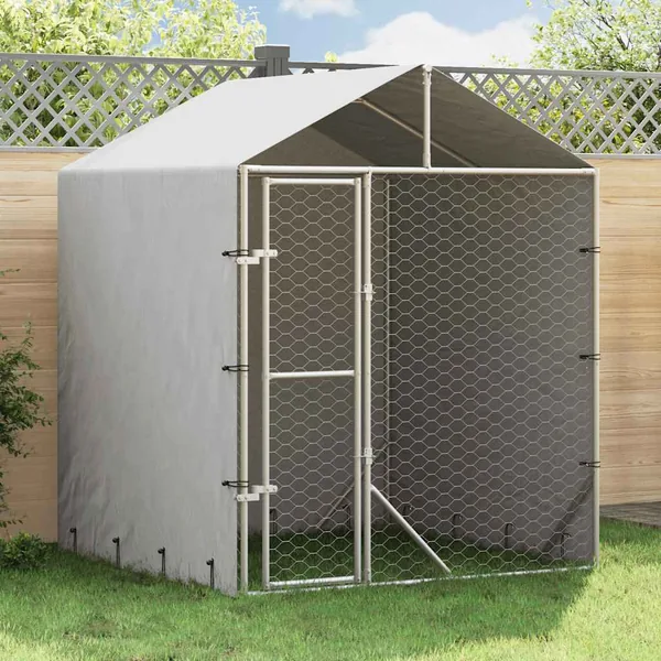 Chenil d'extérieur pour chiens avec toit argenté 2x2x2,5 m
