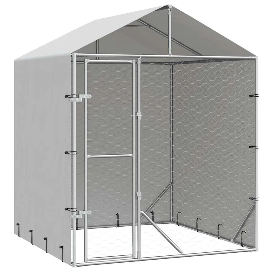 Chenil d'extérieur pour chiens avec toit argenté 2x2x2,5 m - 2