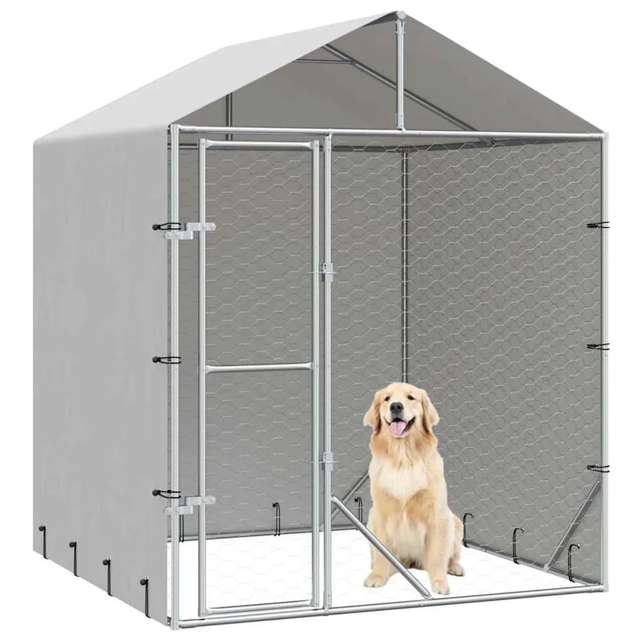 Chenil d'extérieur pour chiens avec toit argenté 2x2x2,5 m - 3