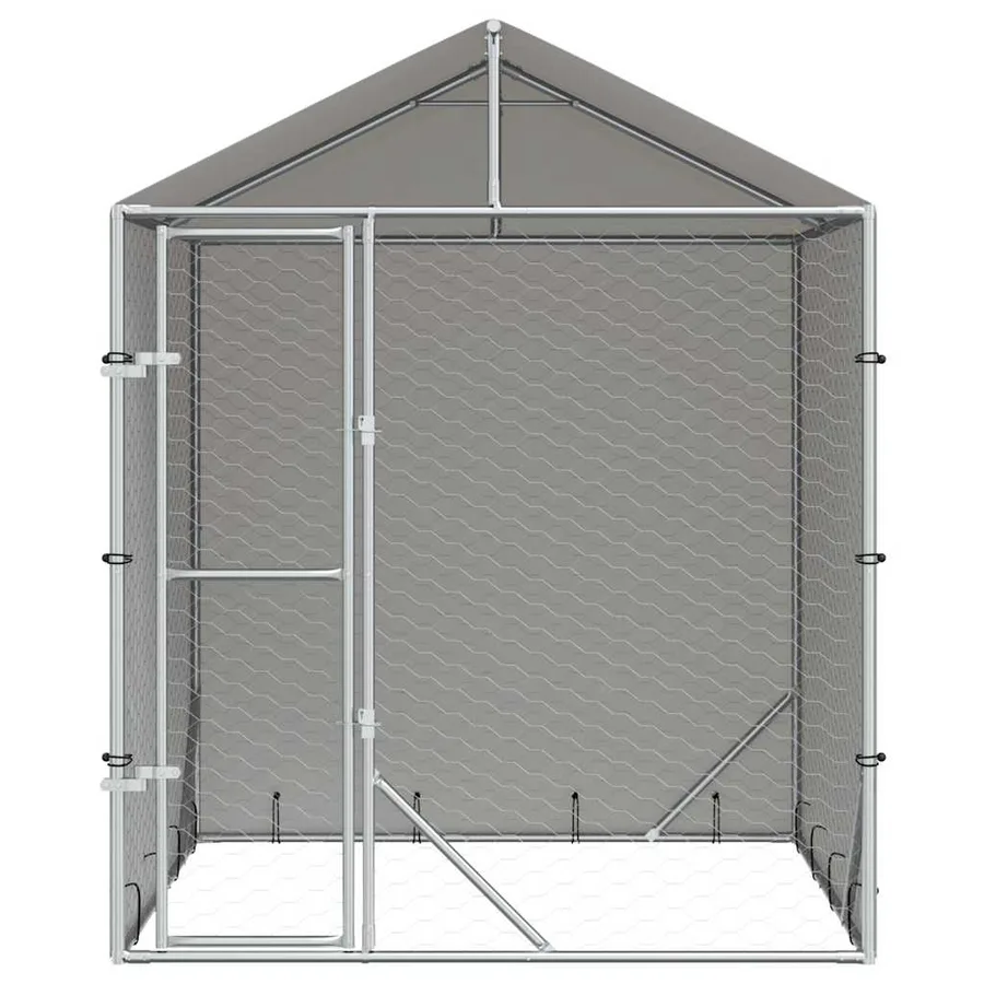 Chenil d'extérieur pour chiens avec toit argenté 2x2x2,5 m - 4