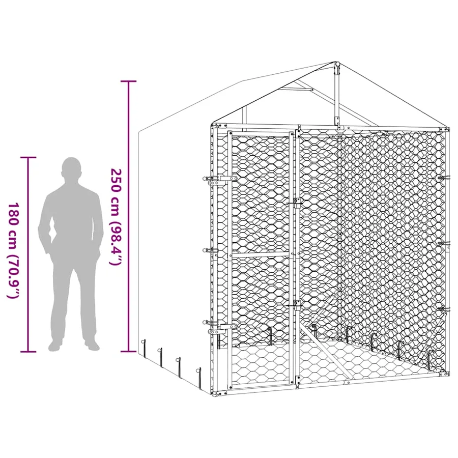 Chenil d'extérieur pour chiens avec toit argenté 2x2x2,5 m - 9