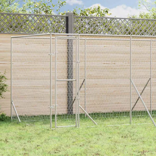 Chenil d'extérieur pour chiens argenté 6x2x2 m acier galvanisé