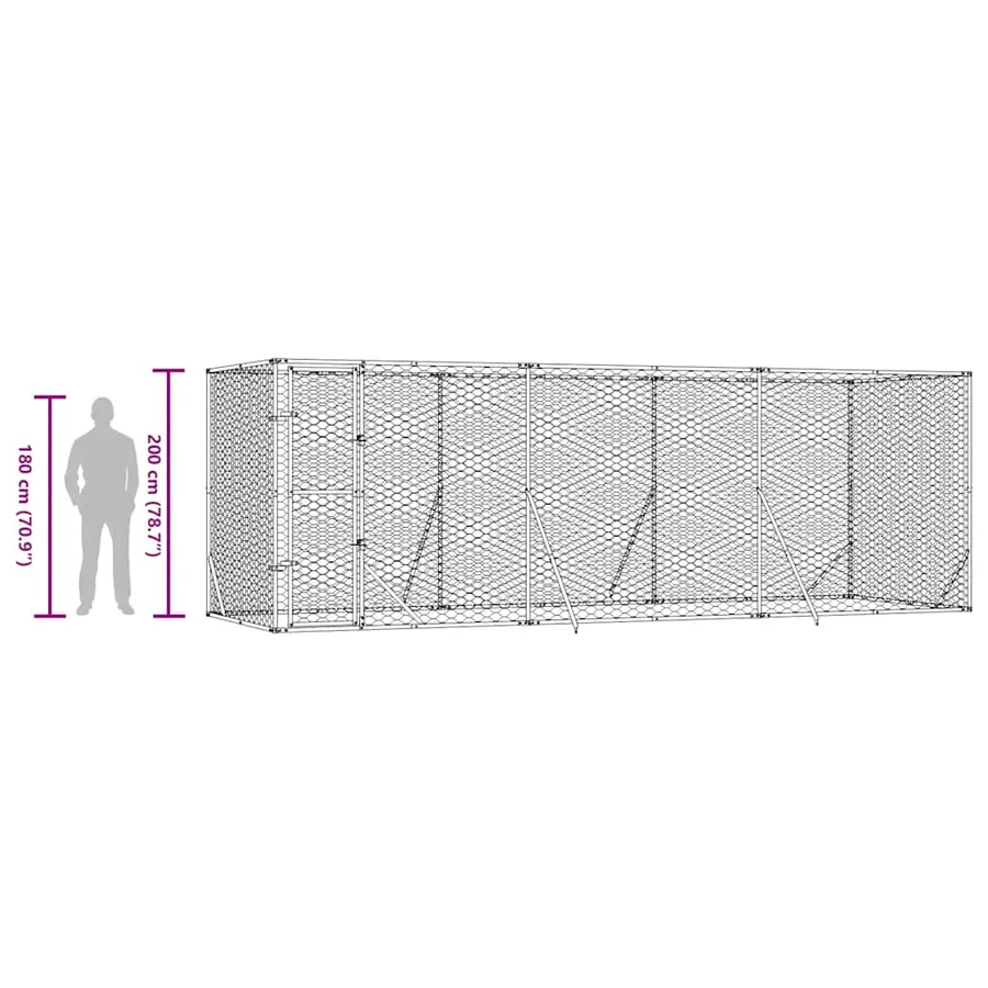 Chenil d'extérieur pour chiens argenté 6x2x2 m acier galvanisé - 10
