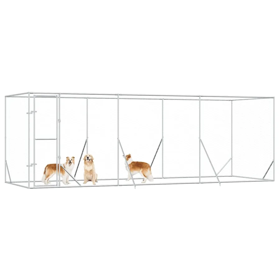 Chenil d'extérieur pour chiens argenté 6x2x2 m acier galvanisé - 4