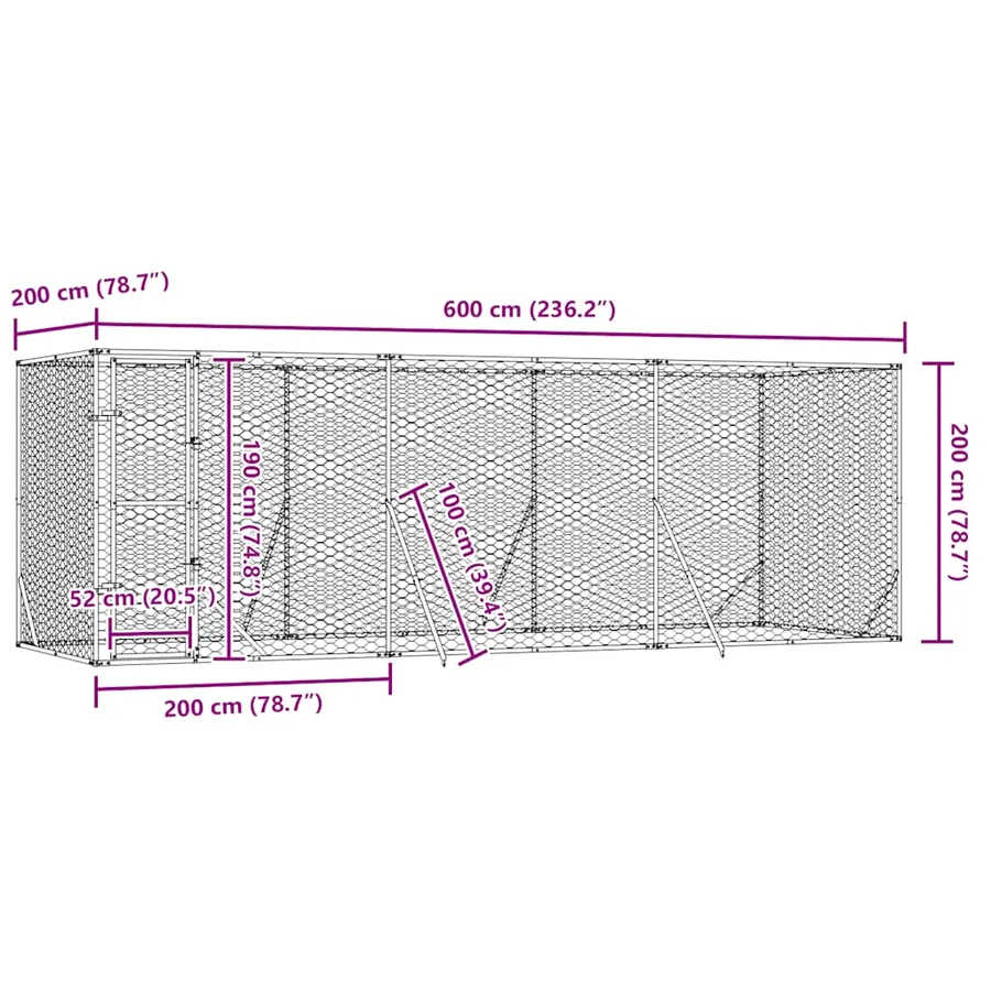 Chenil d'extérieur pour chiens argenté 6x2x2 m acier galvanisé - 9