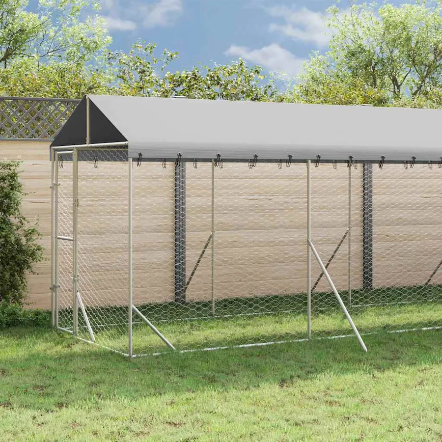 Chenil d'extérieur pour chiens avec toit argenté 2x10x2,5 m
