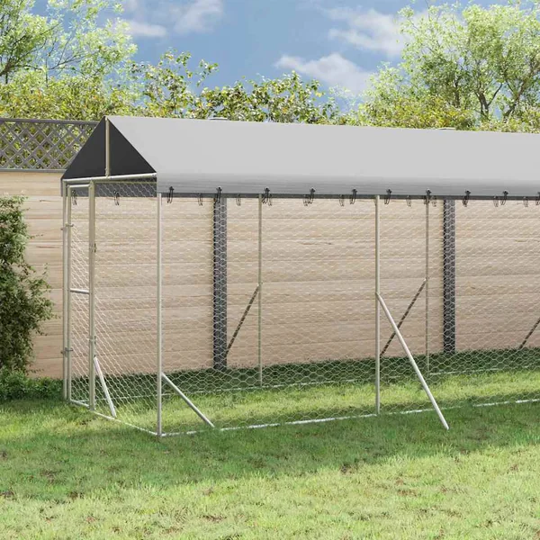 Chenil d'extérieur pour chiens avec toit argenté 2x10x2,5 m