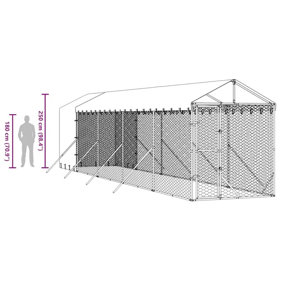 Chenil d'extérieur pour chiens avec toit argenté 2x10x2,5 m - 10