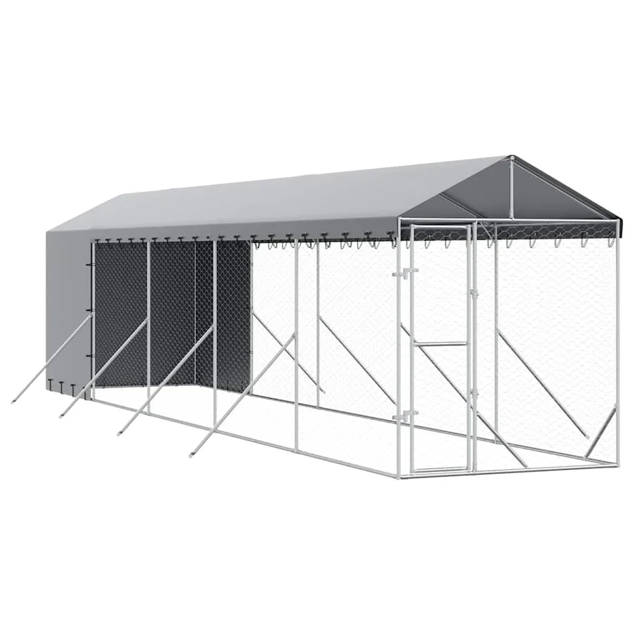 Chenil d'extérieur pour chiens avec toit argenté 2x10x2,5 m - 2