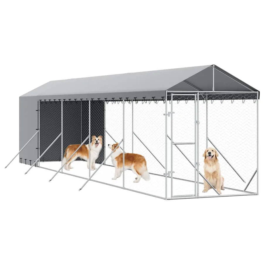 Chenil d'extérieur pour chiens avec toit argenté 2x10x2,5 m - 4