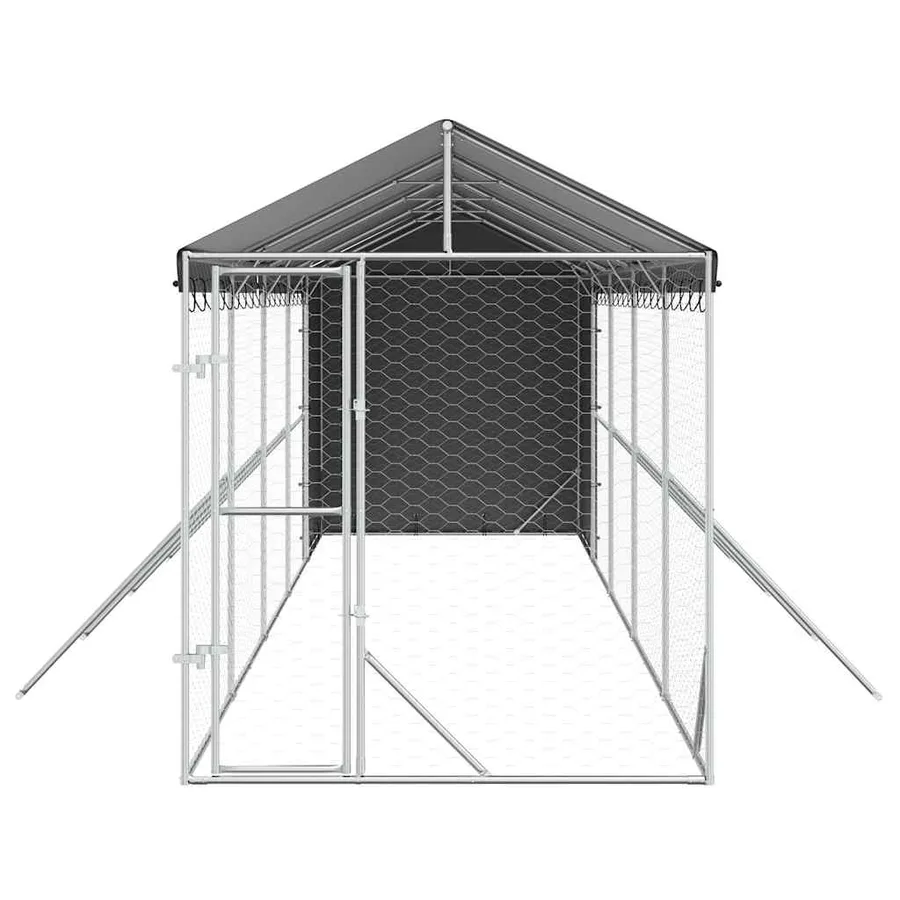 Chenil d'extérieur pour chiens avec toit argenté 2x10x2,5 m - 5