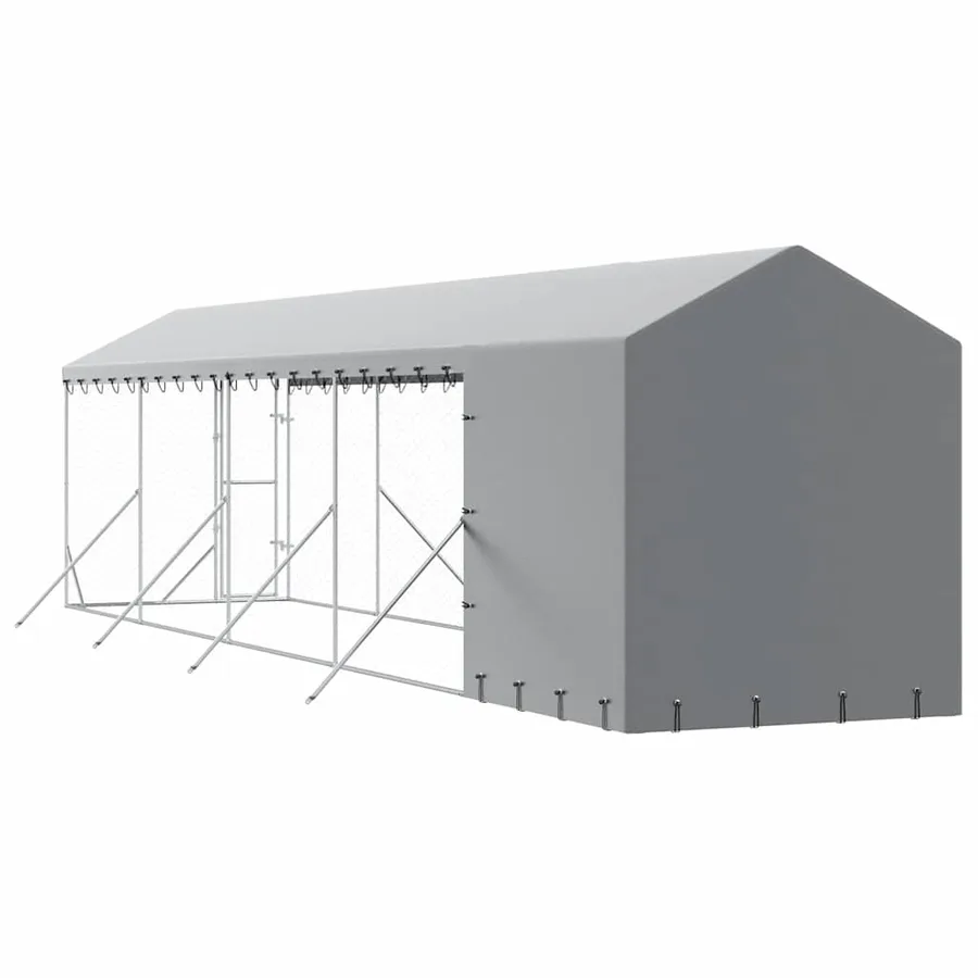 Chenil d'extérieur pour chiens avec toit argenté 2x10x2,5 m - 7
