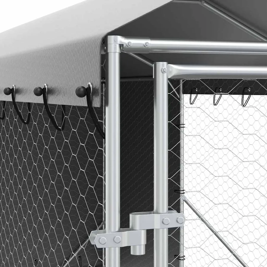 Chenil d'extérieur pour chiens avec toit argenté 2x10x2,5 m - 8