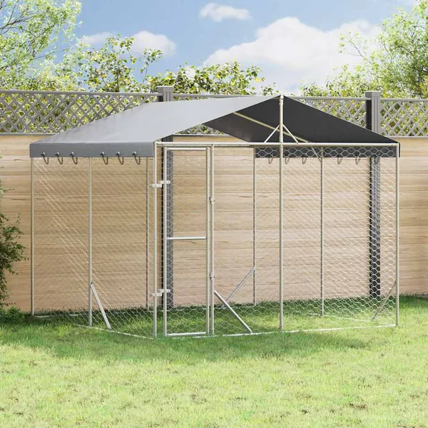 Chenil d'extérieur pour chiens avec toit argenté 3x3x2,5 m